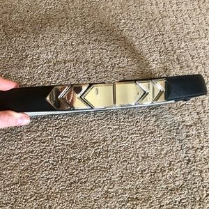 WHBM Gold Chevron, Black Leather Belt